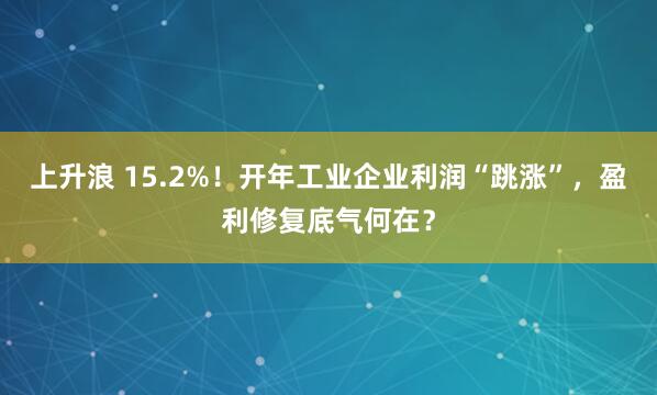 上升浪 15.2%！开年工业企业利润“跳涨”，盈利修复底气何在？